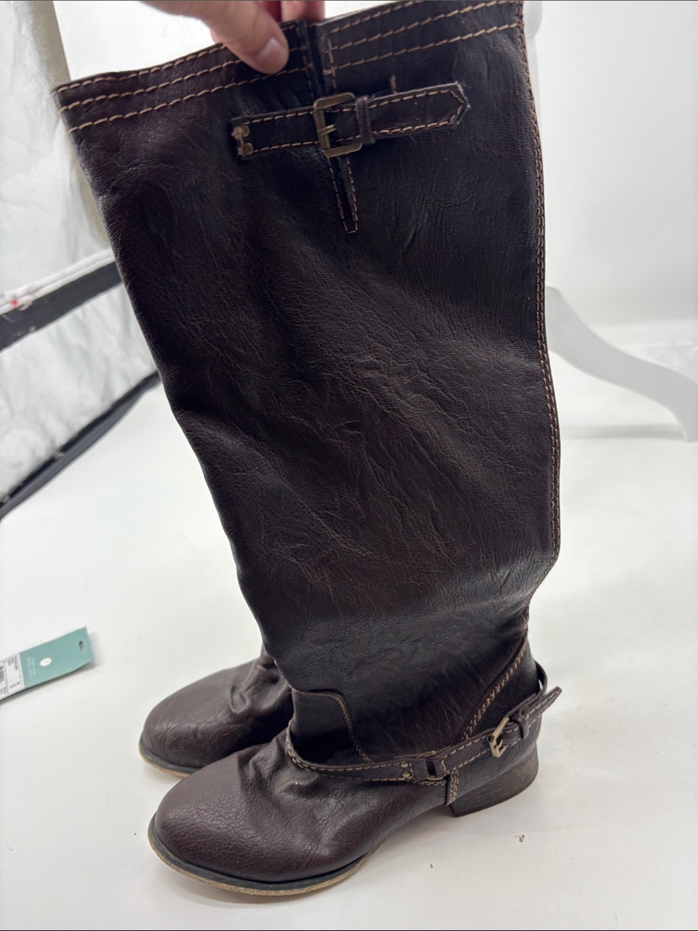 Breckelles Brown Tall Buckle Heeled Boots